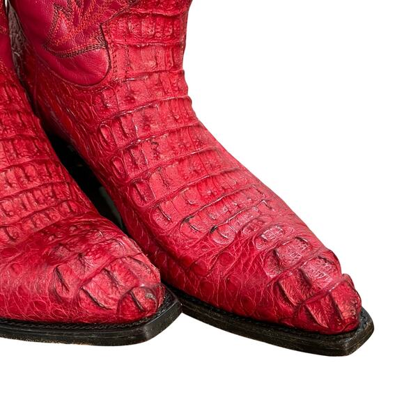 VTG Wild Wild West Red Cayman Fuscus Leather Cowboy Boots Western Snip Toe 7.5 - Picture 7 of 13